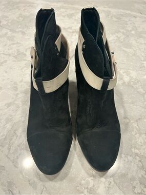 rag & bone black and white harrow leather two tone belted ankle boot